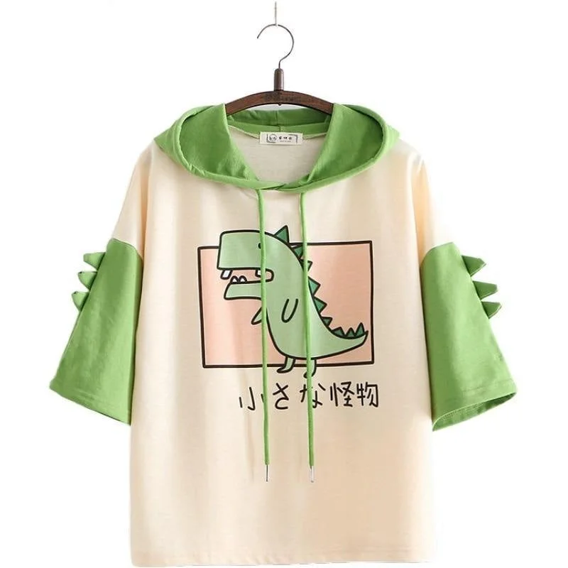 comfortable women's T-shirtsJapanese Hooded Dino Tee