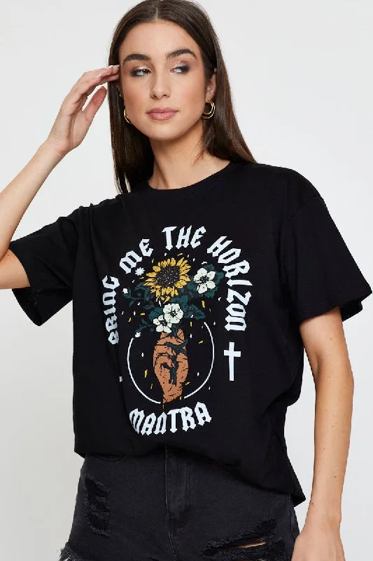 women's T-shirts with built-in brasBlack Vintage T Shirt Boyfriend