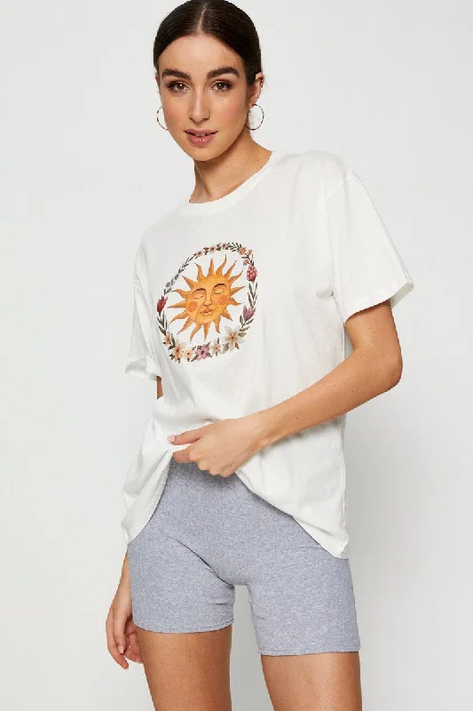 women's T-shirts with tie-dye patternsWhite Graphic T Shirt Short Sleeve