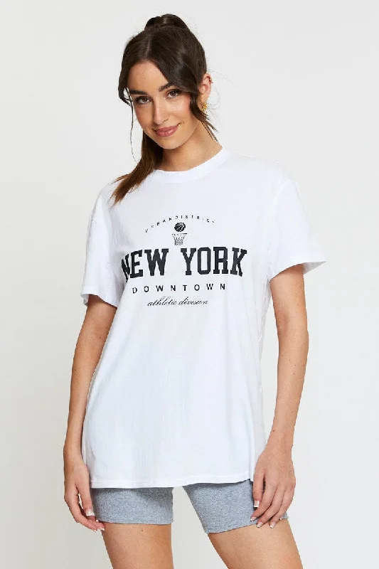 women's T-shirts with off-the-shoulder necksWhite Graphic T Shirt Short Sleeve