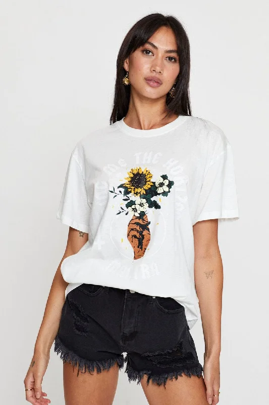 women's T-shirts with belt loopsWhite Vintage T Shirt Boyfriend