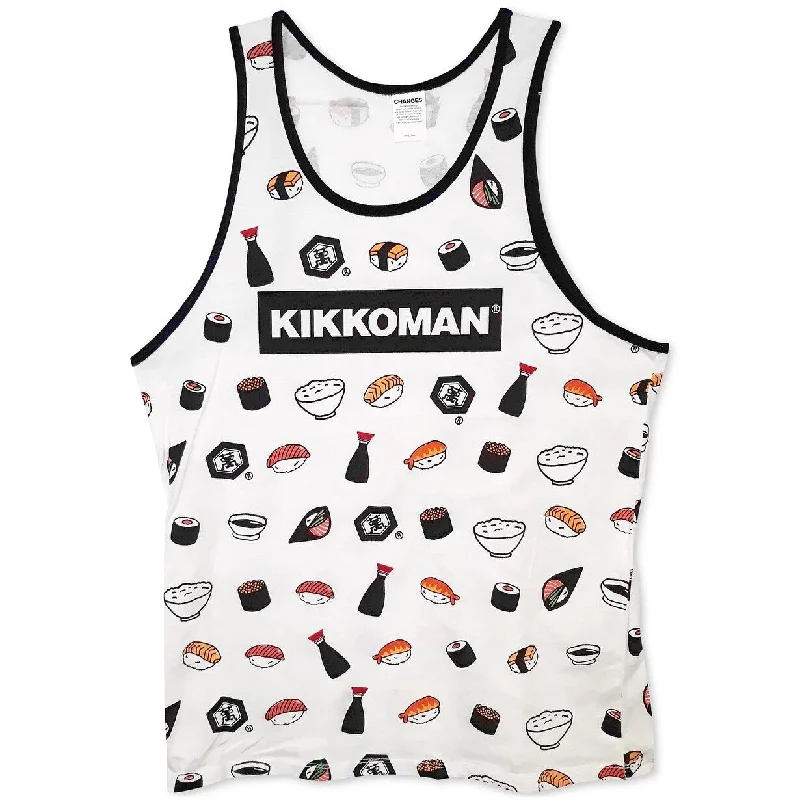 Changes Kikkoman Men's T-Shirt Black Sushi Graphic Tank Top S White Size Small