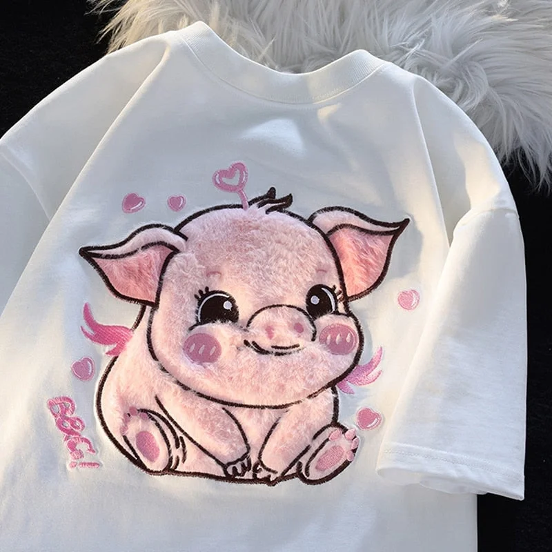 women's T-shirts with retro patternsHappy Pig Fluffy Tee