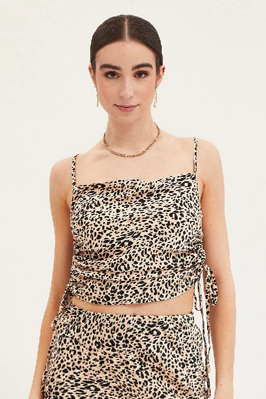 Print Cami Top Sleeveless Cowl Neck Satin