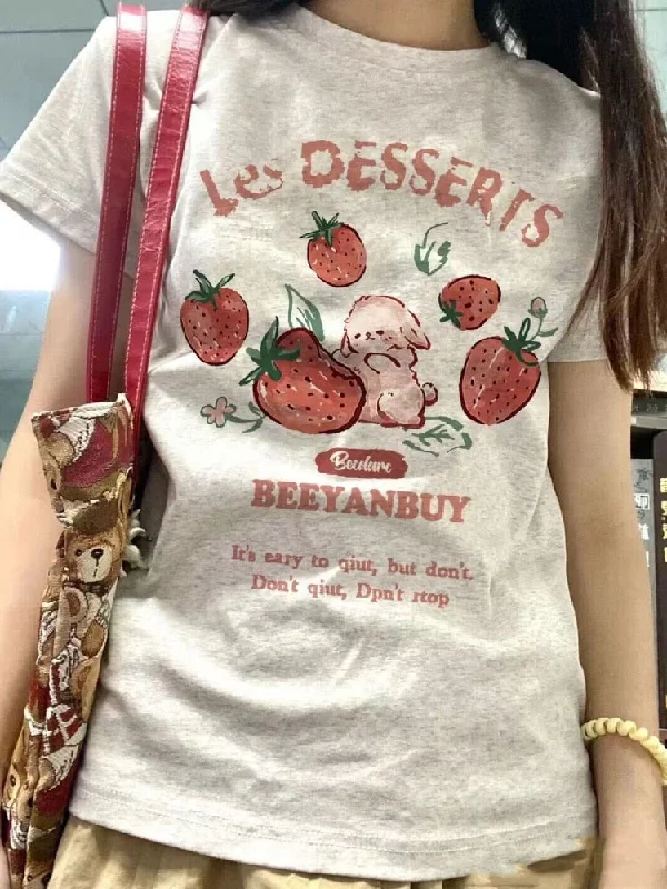 women's T-shirts with tall fitsFrench Strawberry Bunny Tee