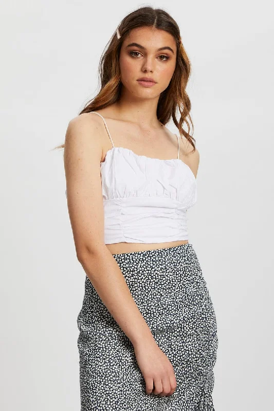 White Ruched Poplin Cami Top