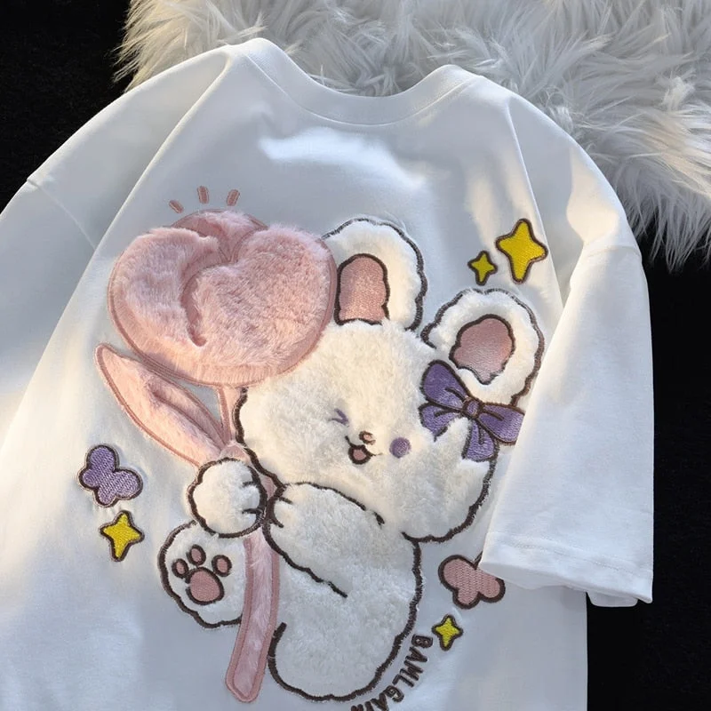 women's T-shirts with body-hugging designsTulip Bunny Fluffy Tee