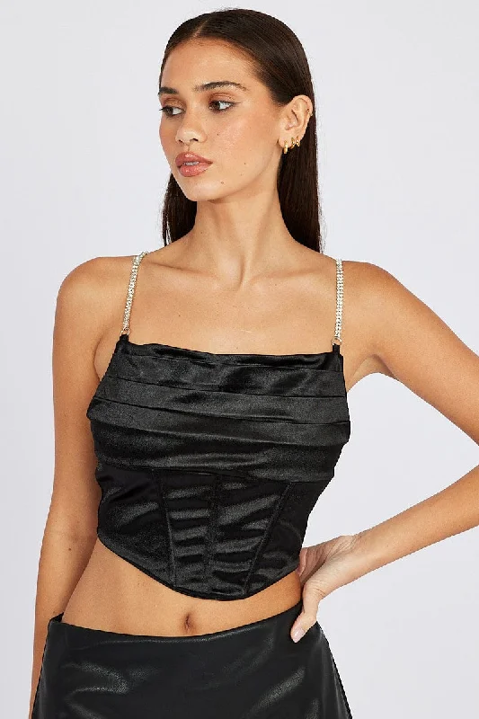 Black Cami Top Diamante Strap