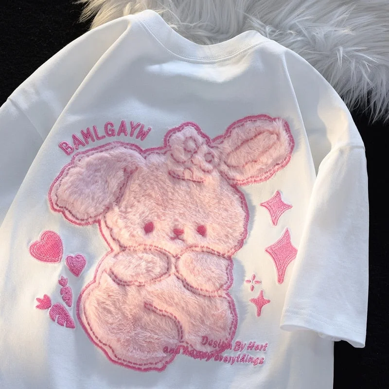 women's T-shirts with relaxed fitsPink Bunny Fluffy Tee