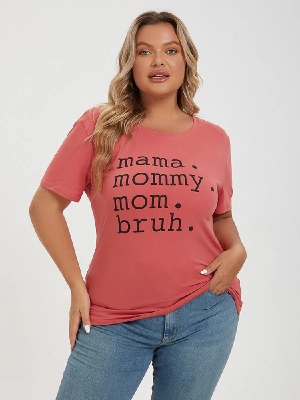 women's T-shirts with lace trimPlus Red Mama Mommy Mom Bruh Graphic Tee