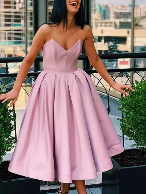 pastel party dressesStrapless Tea Length Pink/Champagne Prom Homecoming Dresses, Pink/Champagne Formal Graduation Evening Dresses SP2462