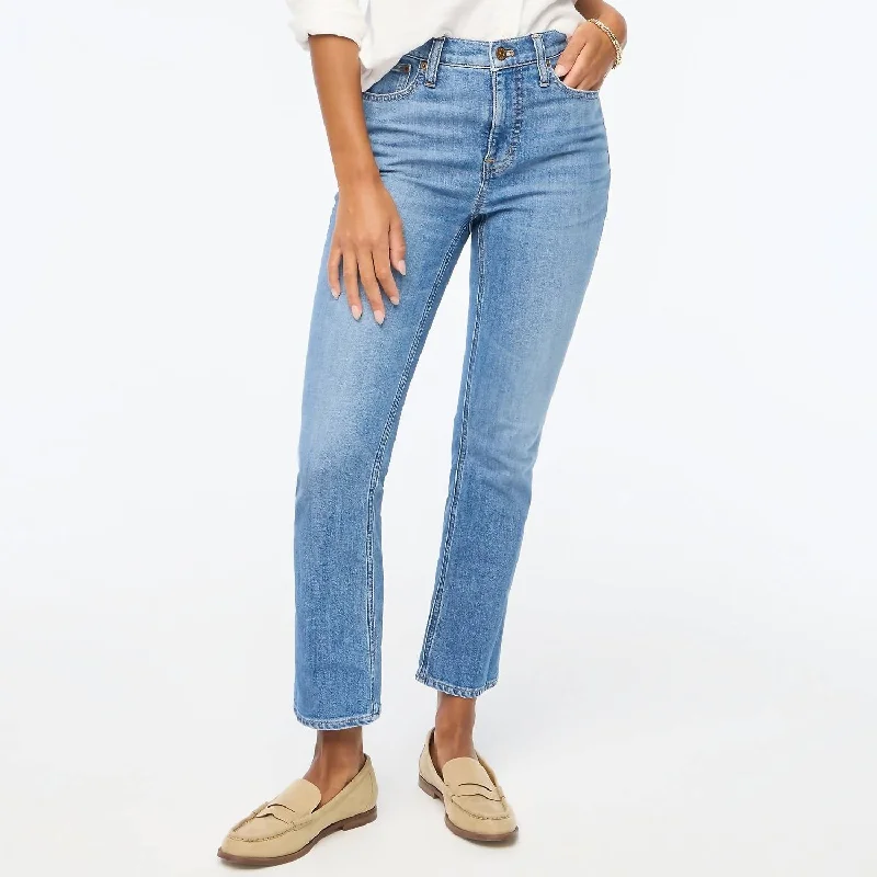 women's low-rise denim jeansMidrise Flare Crop Jeans In Blue Pebble Wash