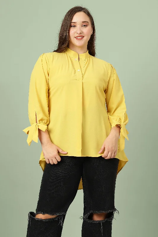 women's long sleeve tops with warm and cozy fabricCurvy Lane Women Plus Size High Low Top with Tie Up Long Sleeves