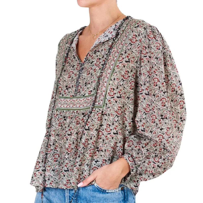 women's long sleeve tops with fitted designsErma Long Sleeved Top In Multi