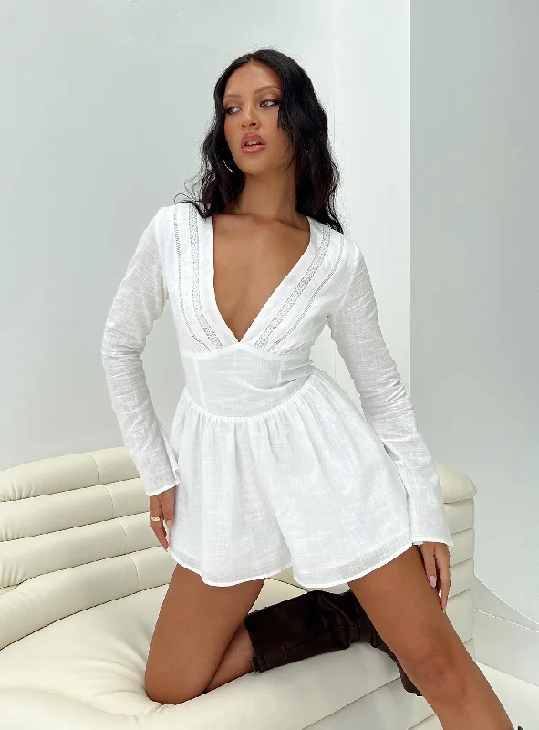 women's long sleeve tops for winterMarcelle Long Sleeve Playsuit White