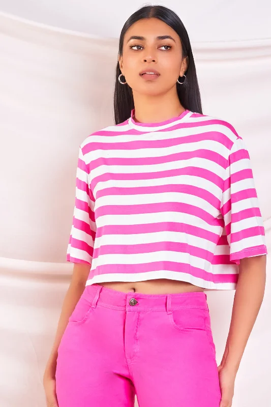 women's T-shirts with short sleevesStripe Cropped Tee