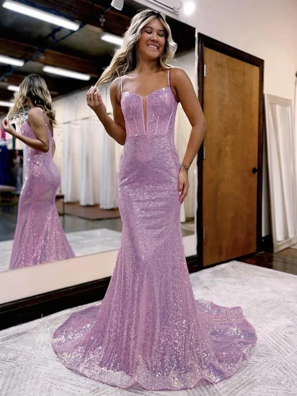 handmade party dressesV Neck Mermaid Lilac Sequins Long Prom Dresses, Mermaid Lilac Formal Dresses, Lilac Evening Dresses SP2823