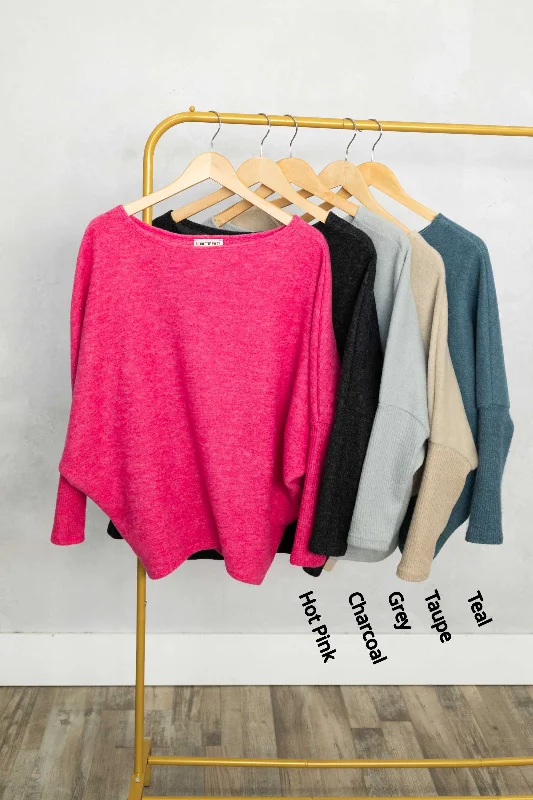 women's long sleeve tops with turtle necksSoft Brushed Long Sleeve Dolman Knit Top