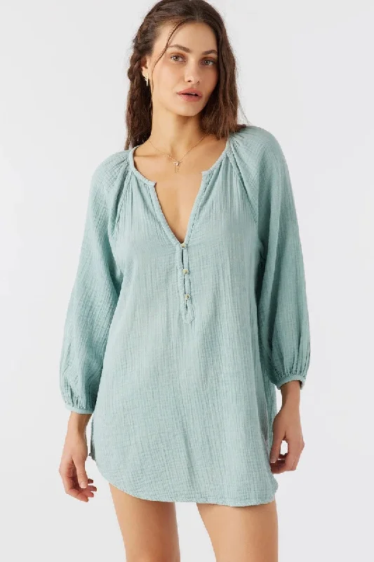 women's long sleeve tops with distressed finishesO'neill Cover-Ups Solid Color Wash Long Sleeve