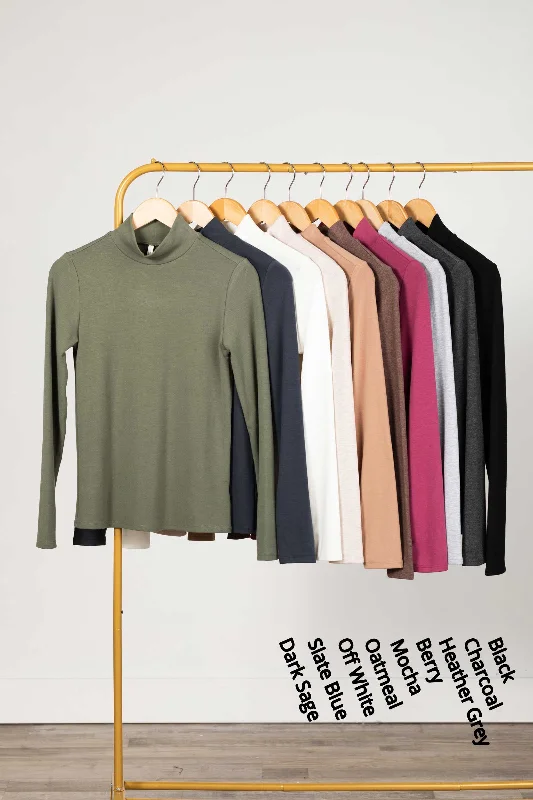 women's long sleeve tops with button-down frontsUltra Soft Mock Neck Long Sleeve Knit Top