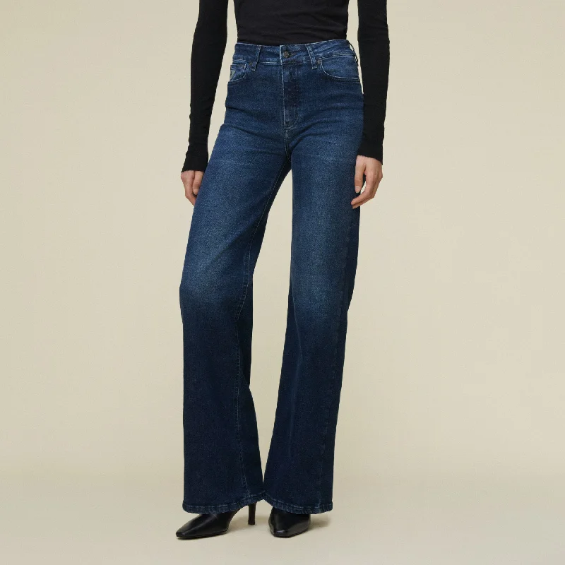 women's denim jeans with contrasting stitchingPalazzo Hyper Dark Faint - Mid Rise Wide Fit