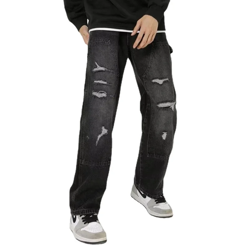 women's denim jeans for a casual FridayCity Black Ripped Straight Jeans