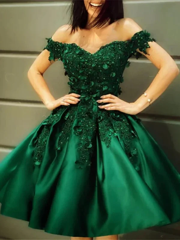 vintage party dressesOff Shoulder Beaded Green Lace Short Prom Dresses, Green Lace Homecoming Dresses, Beaded Green Formal Evening Dresses SP2469