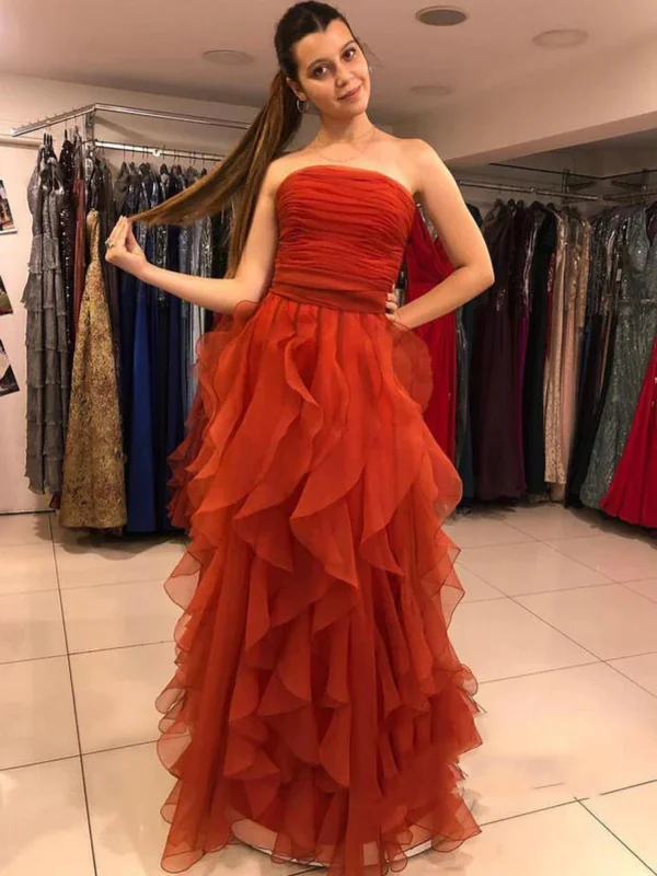 plus-size friendly party dressesPrincess Strapless Orange Long Prom Dresses, Orange Formal Graduation Evening Dresses SP2744