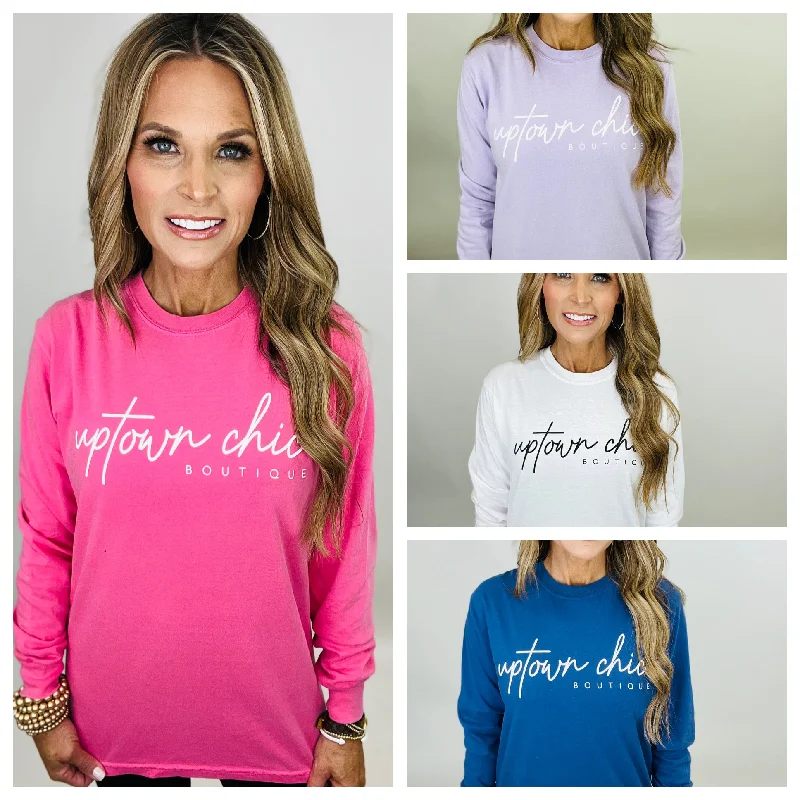 women's long sleeve tops with fleece liningUPTOWN LOGO COMFORT COLOR LONG SLEEVE TEE--WAREHOUSE SALE