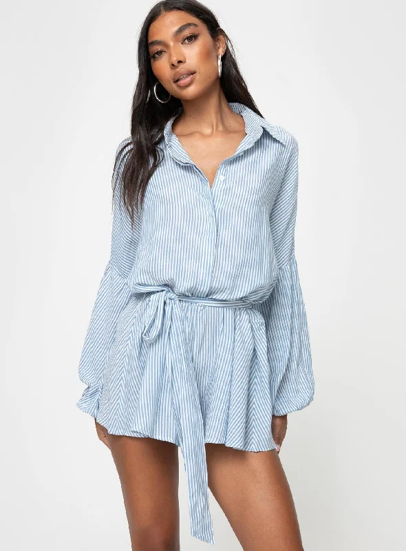 women's long sleeve tops with abstract designsMegz Long Sleeve Playsuit Blue