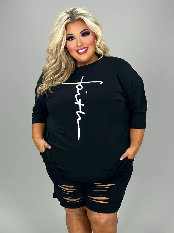 colorful women's T-shirts75 SET {Faith In Him} Black "faith" Graphic Tee/Short Set CW EXTENDED PLUS SIZE 4X 5X