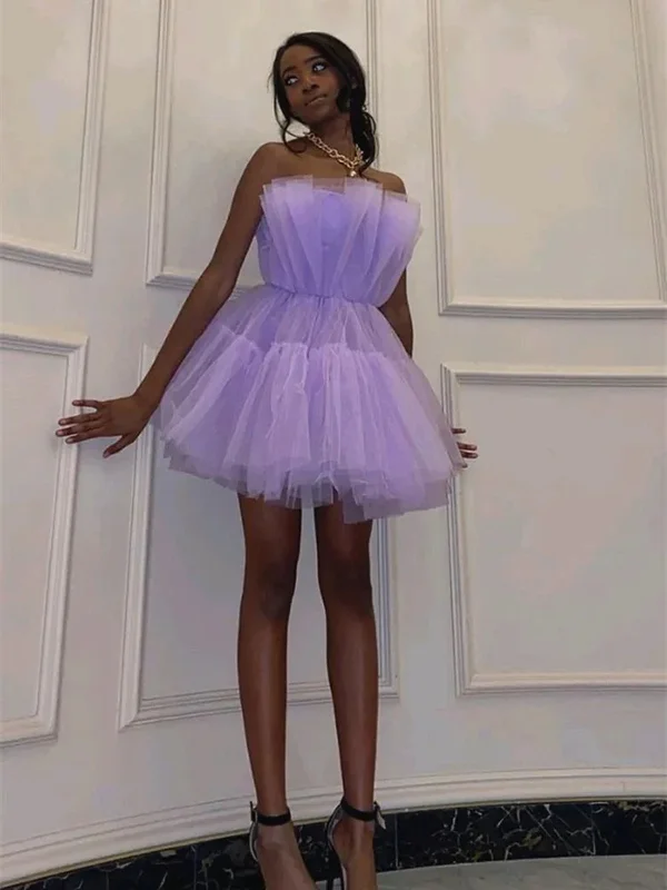 sweetheart-neck party dressesPrincess Purple Tulle Short Prom Homecoming Dresses, Short Lilac Formal Graduation Evening Dresses SP2447