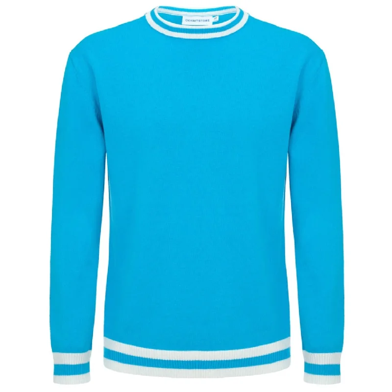 women's long sleeve tops with minimalist aestheticsMen's Sky Blue Long Sleeve Knitwear Top