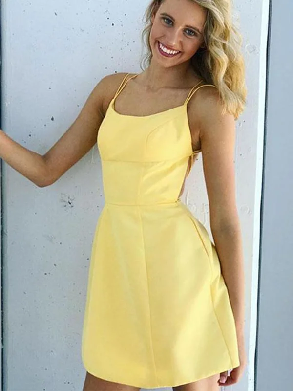 homecoming party dressesShort Backless Yellow Prom Homecoming Dresses, Backless Yellow Formal Graduation Evening Dresses SP2084