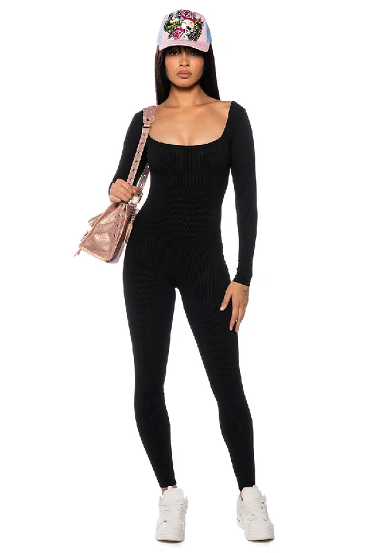 women's long sleeve tops with ribbed hemsPAXTON LONG SLEEVE CATSUIT