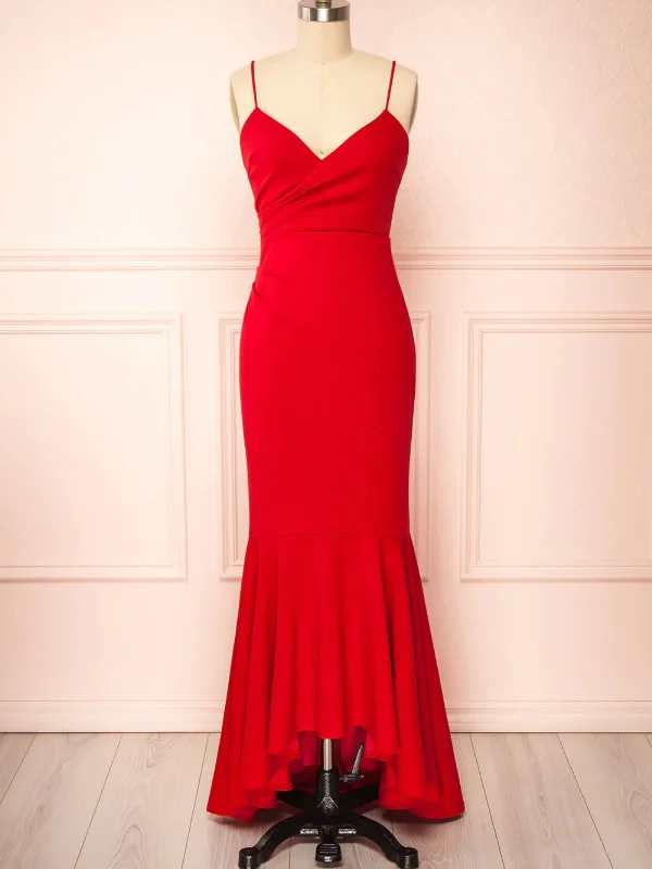 flashy party dressesV Neck Mermaid Red Long Prom Dresses, Mermaid Red Formal Dresses, Long Red Evening Dresses SP2721