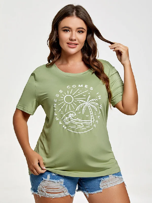 women's T-shirts with stretchable fabricPlus Hapiness Comes In Waves Holiday Graphic Tee