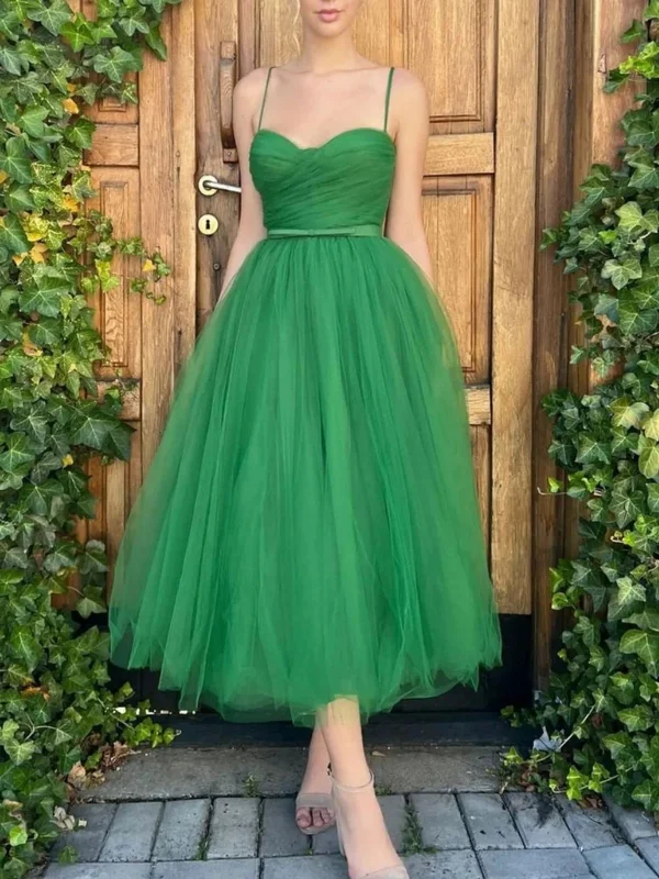 lightweight party dressesGreen Tulle Tea Length Prom Dresses, Short Green Homecoming Dresses, Green Formal Evening Dresses SP2456