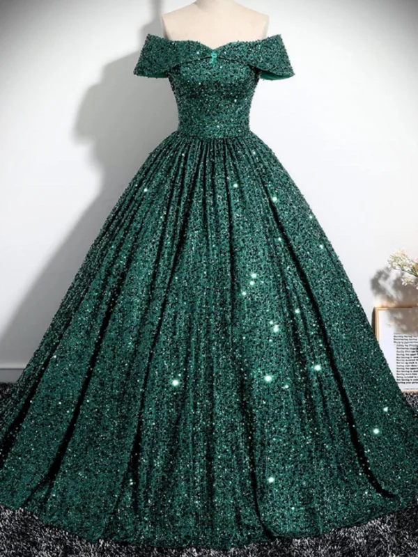 sweetheart-neck party dressesOff Shoulder Green Sequins Long Prom Dresses, Off the Shoulder Formal Dresses, Green Evening Dresses SP2859