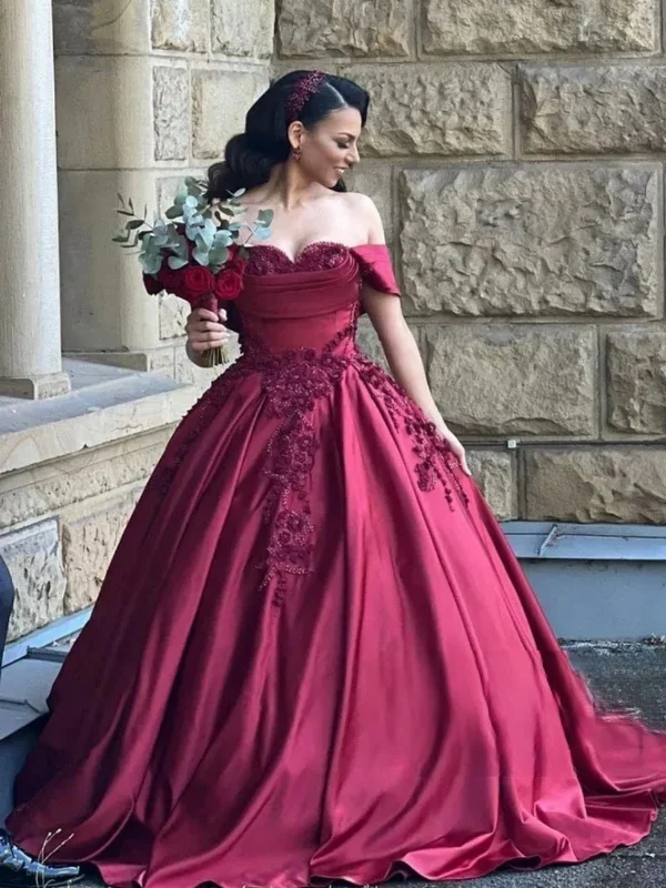 curve-hugging party dressesOff Shoulder Burgundy Lace Long Prom Dresses, Burgundy Lace Formal Evening Dresses, Burgundy Ball Gown SP2747