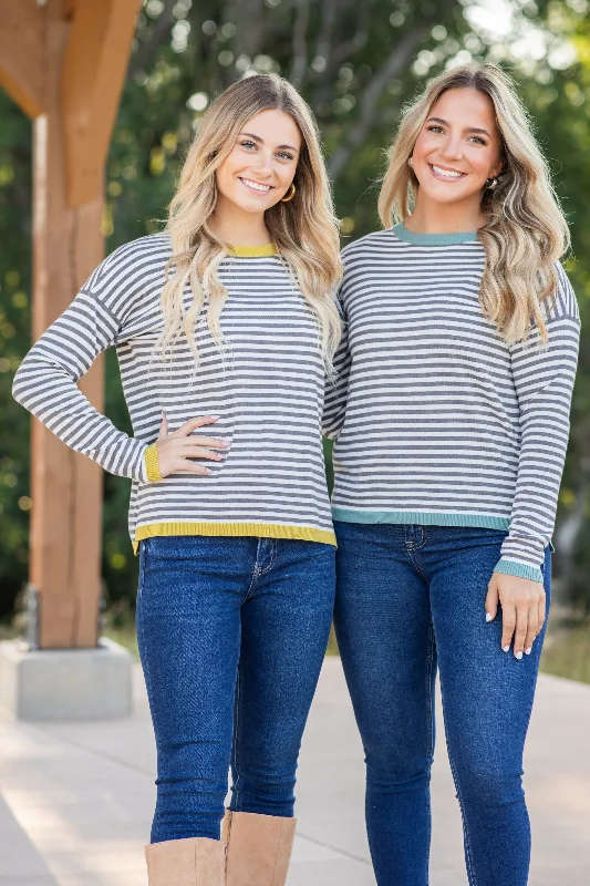 women's long sleeve tops with fitted designsStripe Long Sleeve Knit Top