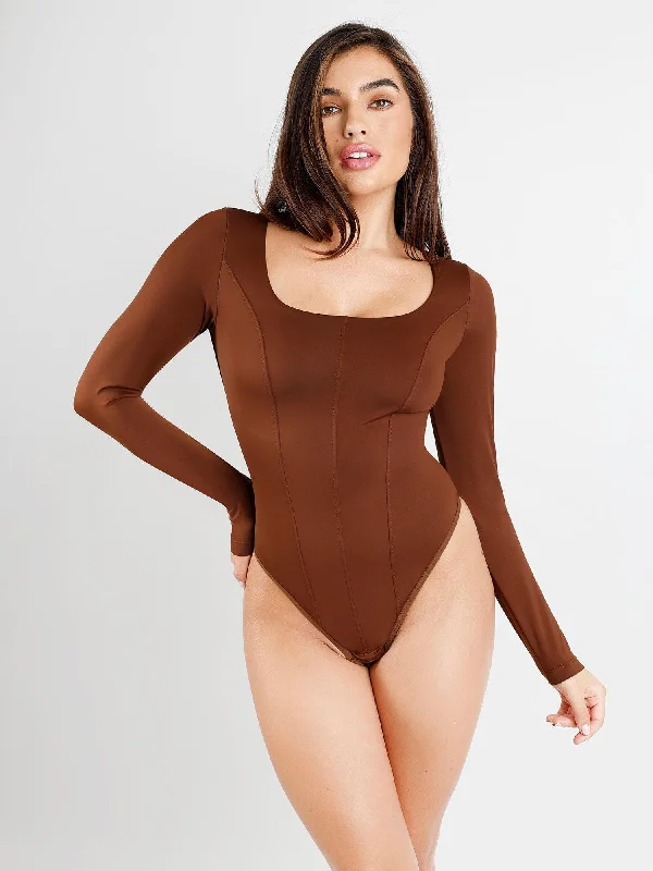 everyday women's long sleeve topsShapewear Long Sleeve Tummy Control Thong Bodysuit