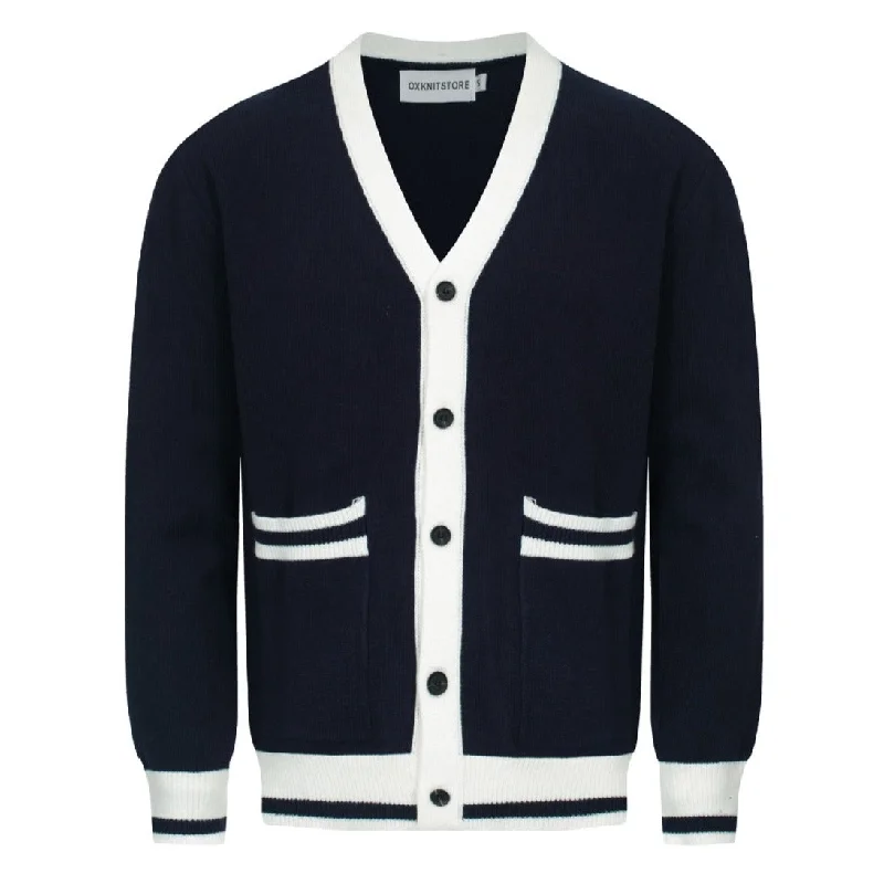 women's long sleeve tops with tall fitsMen's Navy Blue Knitted Long Sleeves Cardigan With Double Pockets