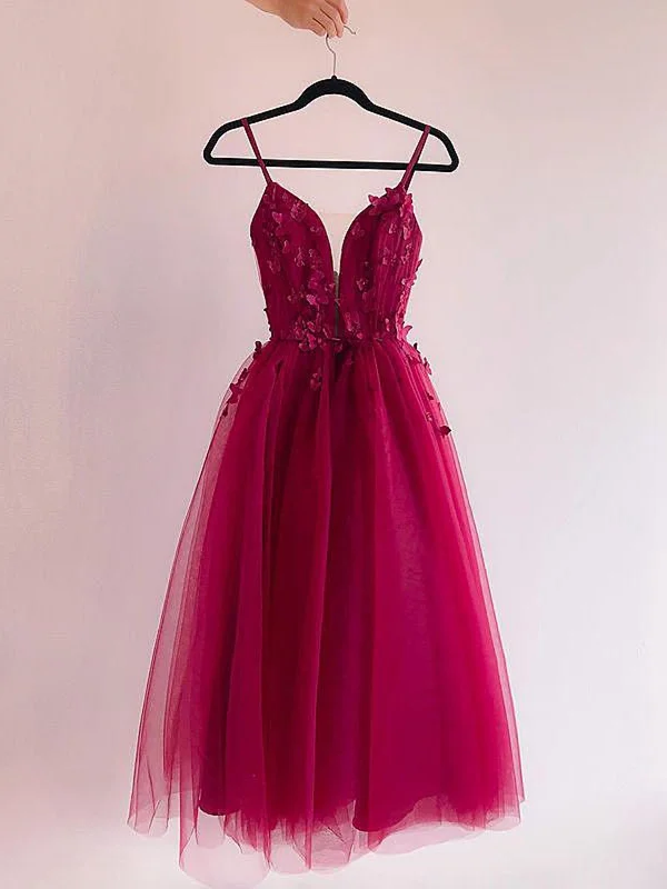 asymmetrical party dressesA Line V Neck Burgundy Prom Dresses with Lace Appliques, Burgundy Lace Homecoming Dresses, Short Burgundy Formal Evening Dresses SP2441