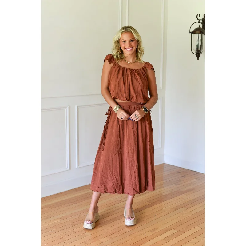 women's velvet skirtsSeraphina Rust Sleeveless Top and Bubble Skirt Set