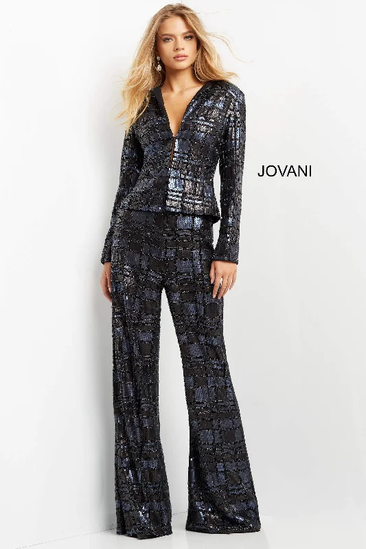 women's long sleeve tops for cocktail partiesEmbellished Long Sleeve Pant Suit by Jovani 07166