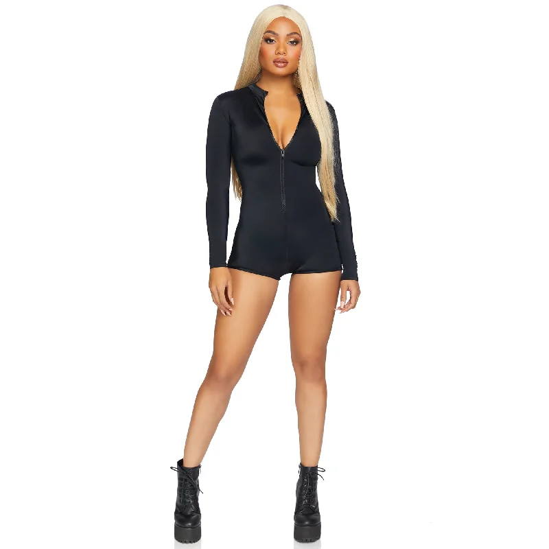 everyday women's long sleeve topsZipper Front Long Sleeved Matte Romper for Adults