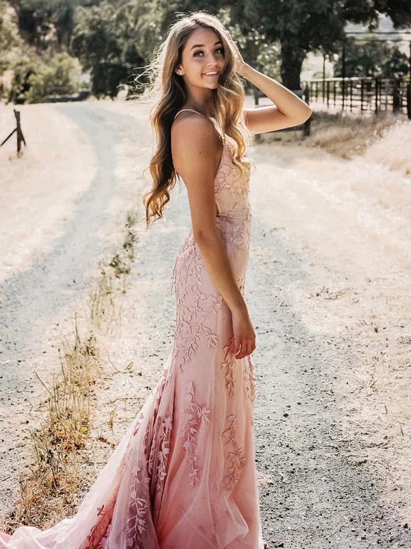 stylish party dressesBackless Mermaid Pink Lace Long Prom Dresses, Mermaid Pink Formal Dresses, Pink Lace Evening Dresses SP2654