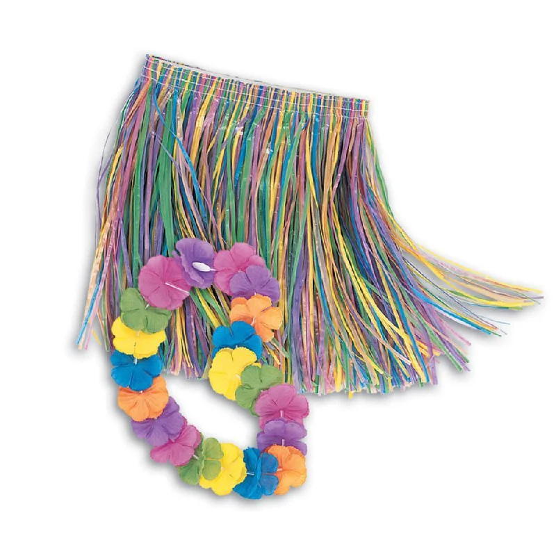 women's elastic waist skirtsHawaiian Luau Skirt & Necklace Set for Kids