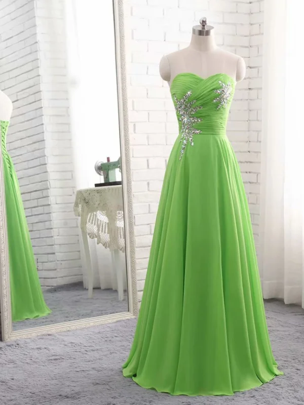 polyester party dressesStrapless Green Chiffon Long Prom Dresses with Sequins, Long Green Formal Graduation Evening Dresses SP2846